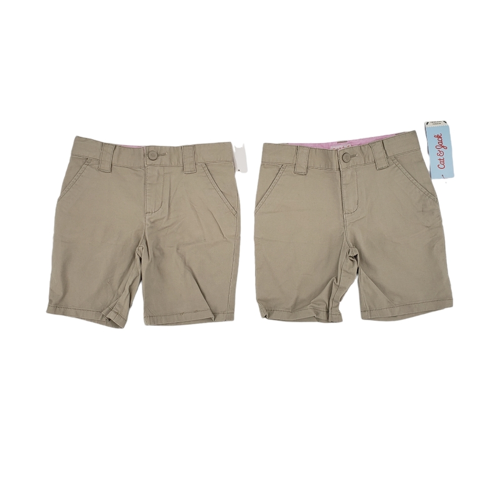 NWT Cat & Jack Girls School Uniform Shorts Size 4  Two Pack Sourdough Beige